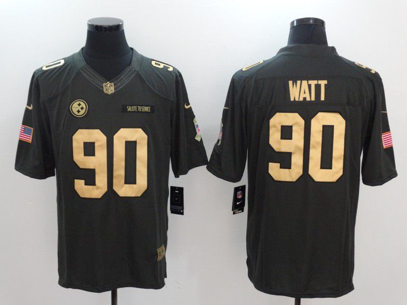 Men Pittsburgh Steelers #90 T.J. Watt gold number Nike Salute to Service Limited NFL Jersey